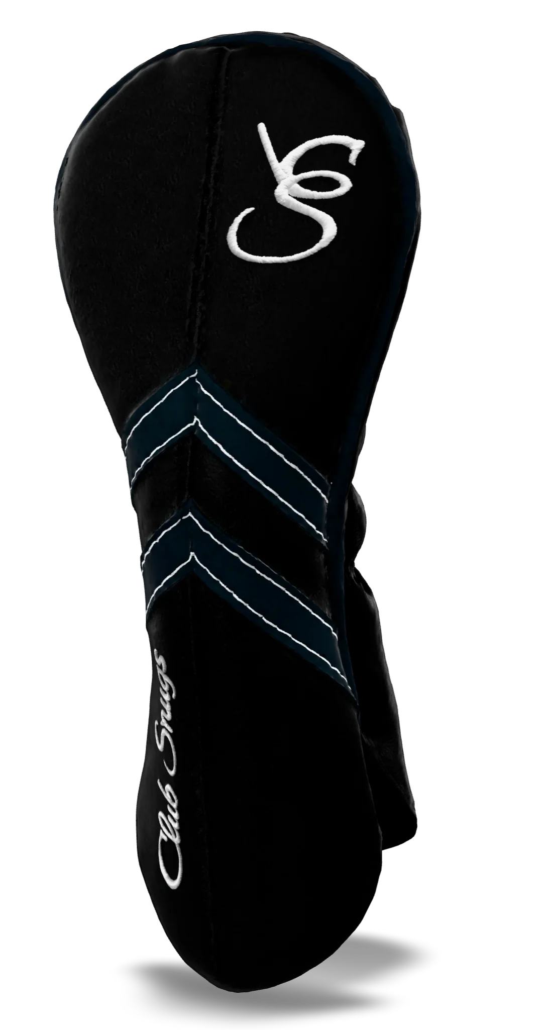 Right-Side view of a Black, Black, Navy, and Navy Retro-T Hybrid Headcover with Dual-V stripe and split seam