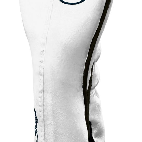 Right-Side view of a Exclusive White, White, Gray, and Navy Classic Hybrid Headcover with split seam