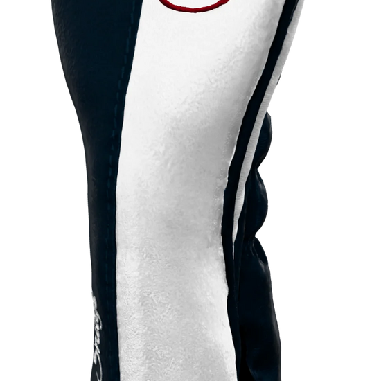 Right-Side view of a Exclusive Navy, White, Navy, and Red Classic Hybrid Headcover with split seam