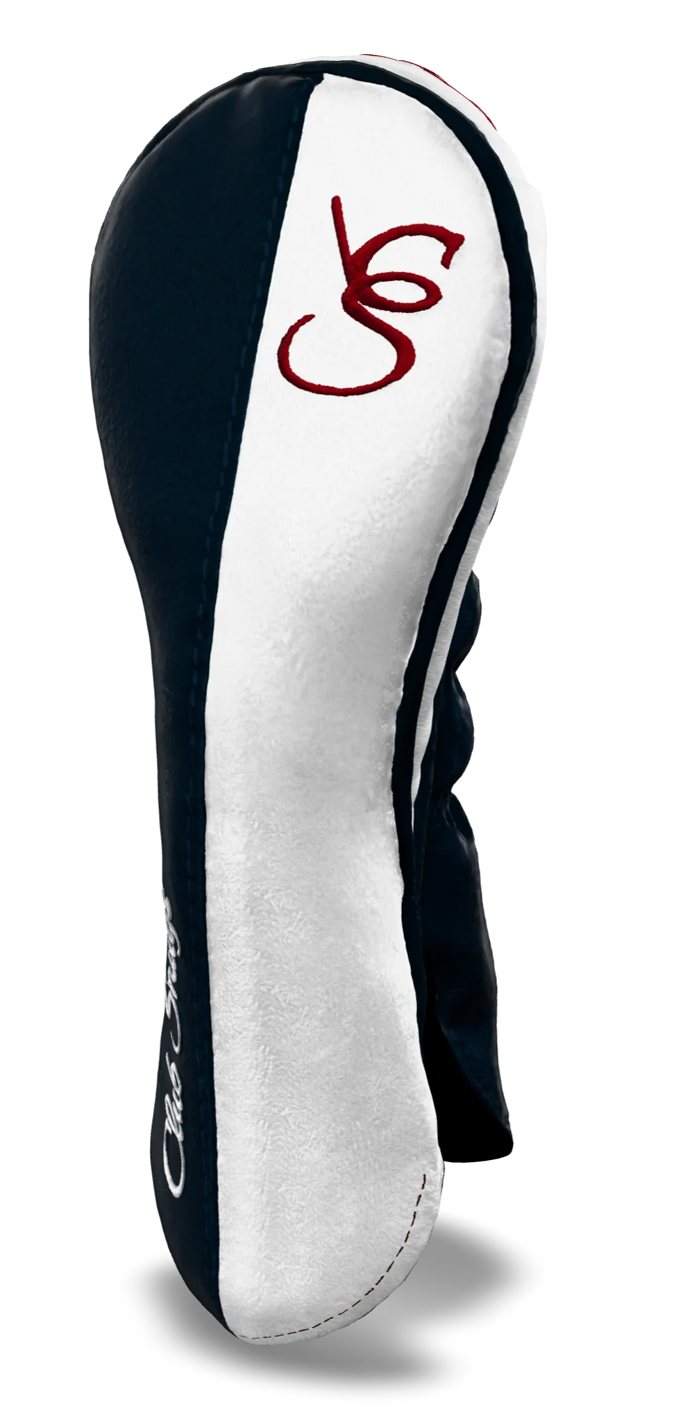 Right-Side view of a Exclusive Navy, White, Navy, and Red Classic Hybrid Headcover with split seam