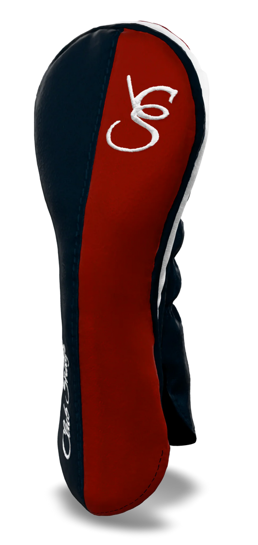 Right-Side view of a Exclusive Navy, Red, Navy, and White Classic Hybrid Headcover with split seam