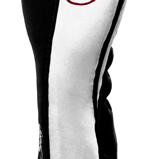Right-Side view of a Exclusive Black, White, Black, and Red Classic Hybrid Headcover with split seam