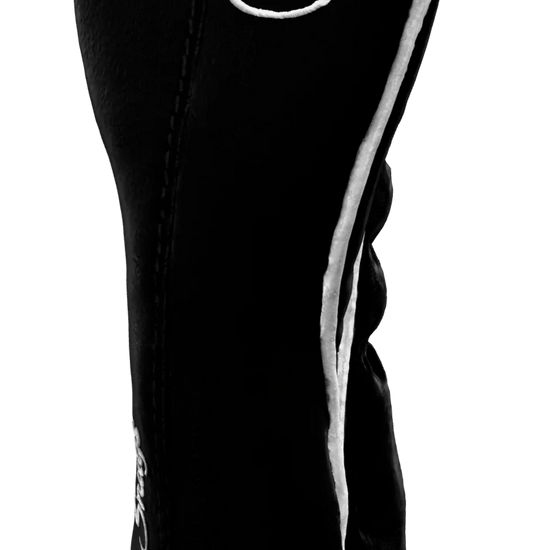 Right-Side view of a Exclusive Black, Black, White, and White Classic Hybrid Headcover with split seam