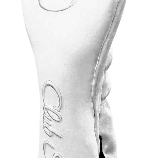 Right-Side view of a Bold White, White, White, and White Shield Hybrid Headcover with large branding
