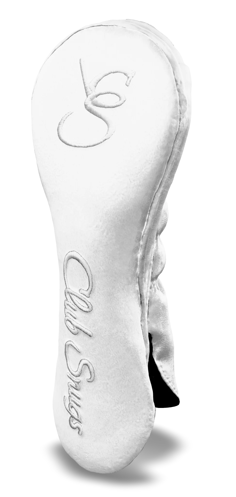 Right-Side view of a Bold White, White, White, and White Shield Hybrid Headcover with large branding