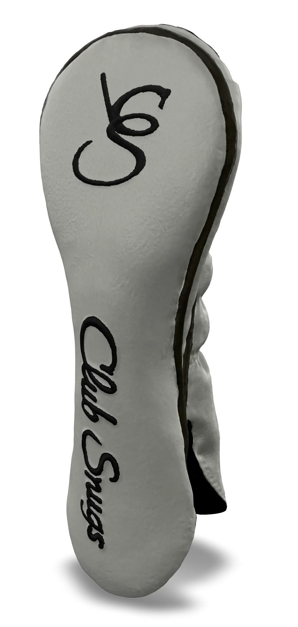 Right-Side view of a Bold Light Gray, Gray, Black, and Black Shield Hybrid Headcover with large branding