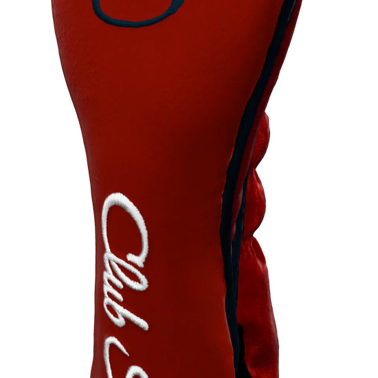 Right-Side view of a Bold Red, Navy, White, and Navy Shield Hybrid Headcover with large branding
