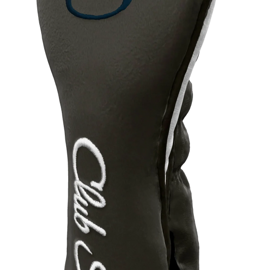 Right-Side view of a Bold Gray, Gray, White, and Navy Shield Hybrid Headcover with large branding