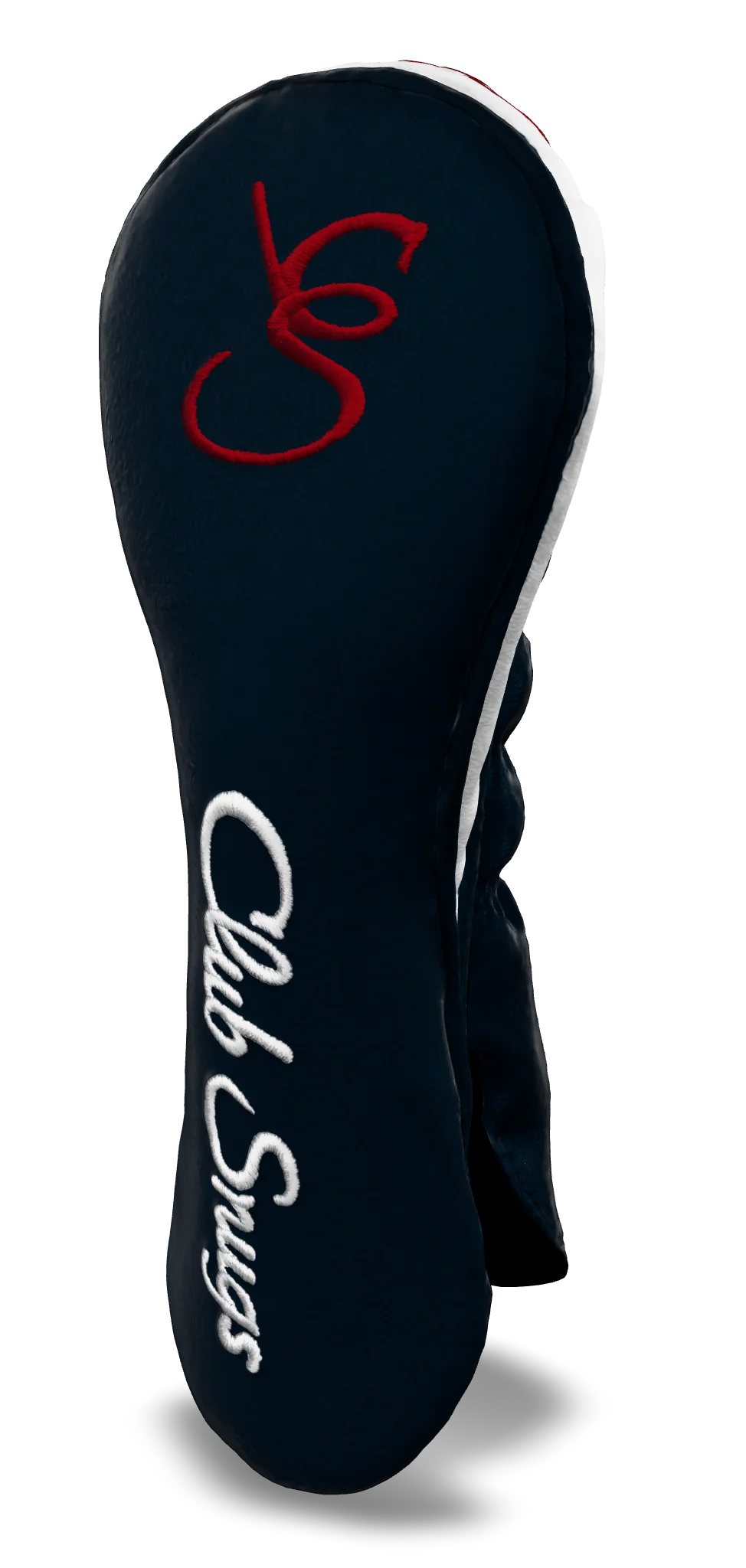 Right-Side view of a Bold Navy, Navy, White, and Red Shield Hybrid Headcover with large branding