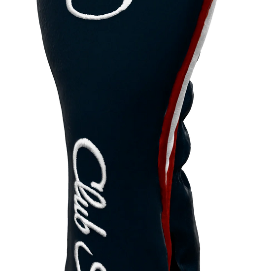 Right-Side
 view of a Bold Navy, Red, White, and White Shield Hybrid Headcover with large branding