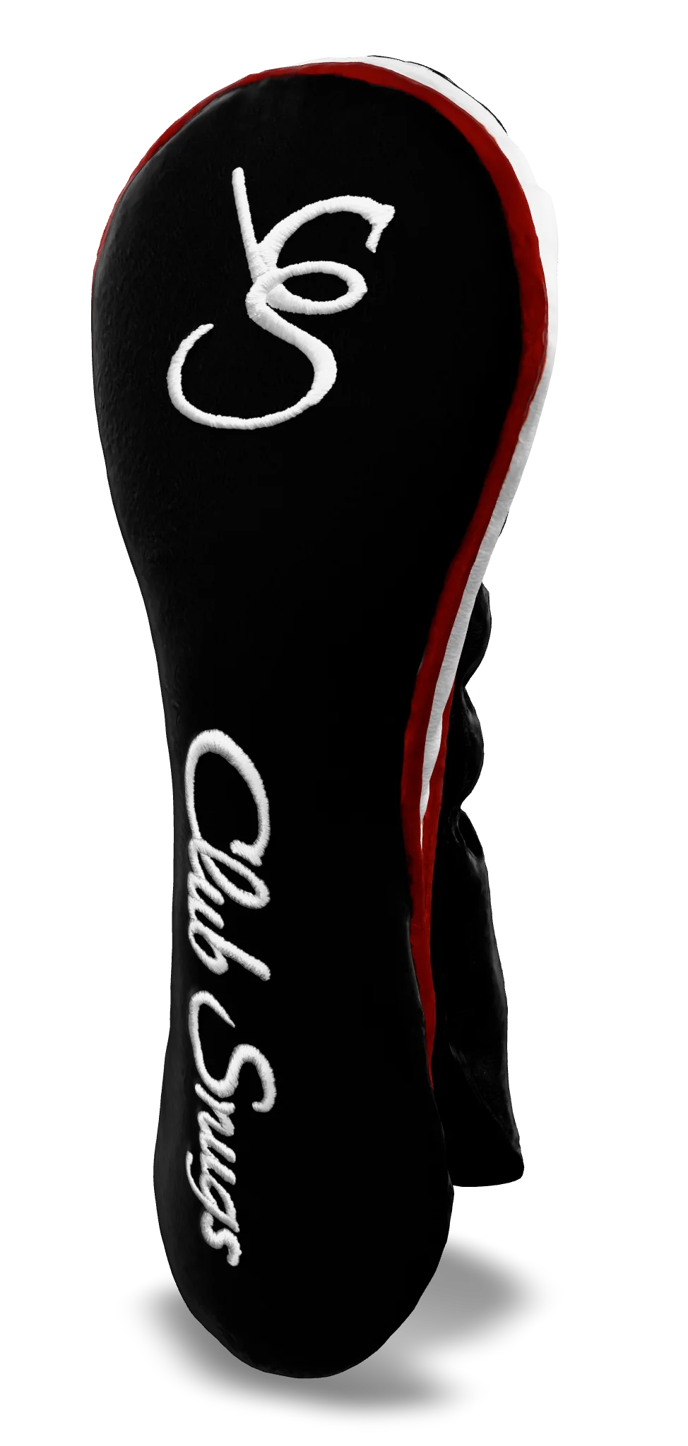 Right-Side view of a Bold Black, Red, White, and White Shield Hybrid Headcover with large branding