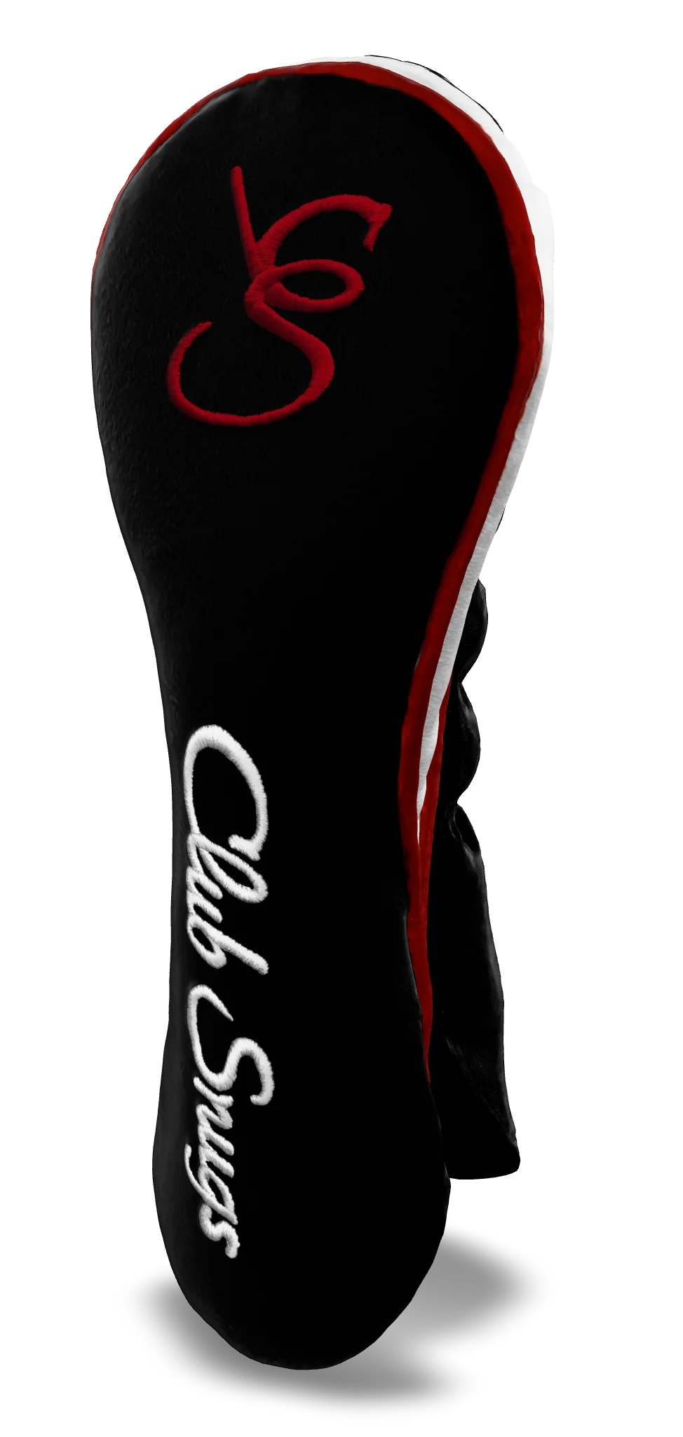 Right-Side view of a Bold Black, Red, White, and Red Shield Hybrid Headcover with large branding