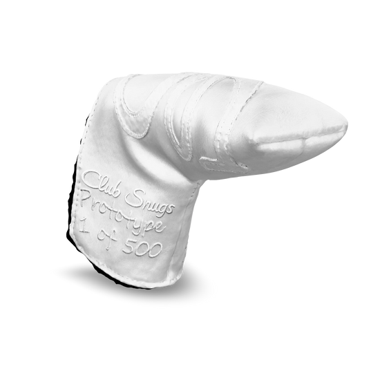 Interactive 3D model of the CS Proto Blade Putter Headcover in White, White, and White, viewable on both desktop and mobile. Mobile users can experience the headcover in their space using augmented reality (AR) for a more immersive experience.
