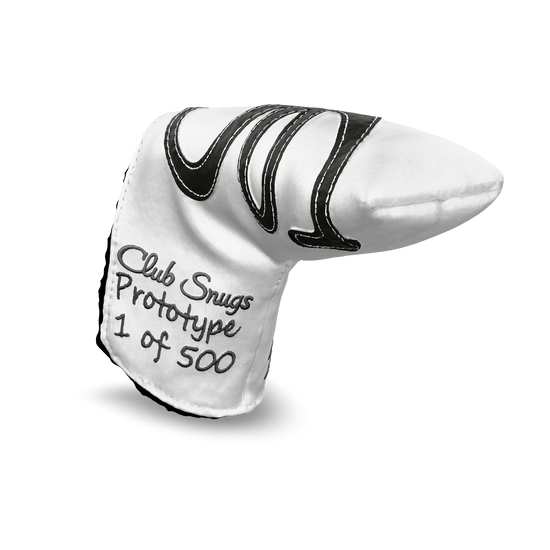 Interactive 3D model of the CS Proto Blade Putter Headcover in White, Gray, and Gray, viewable on both desktop and mobile. Mobile users can experience the headcover in their space using augmented reality (AR) for a more immersive experience.