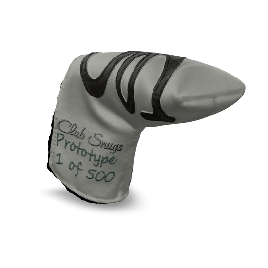 Interactive 3D model of the CS Proto Blade Putter Headcover in Light_Gray, Gray, and Light_Gray, viewable on both desktop and mobile. Mobile users can experience the headcover in their space using augmented reality (AR) for a more immersive experience.