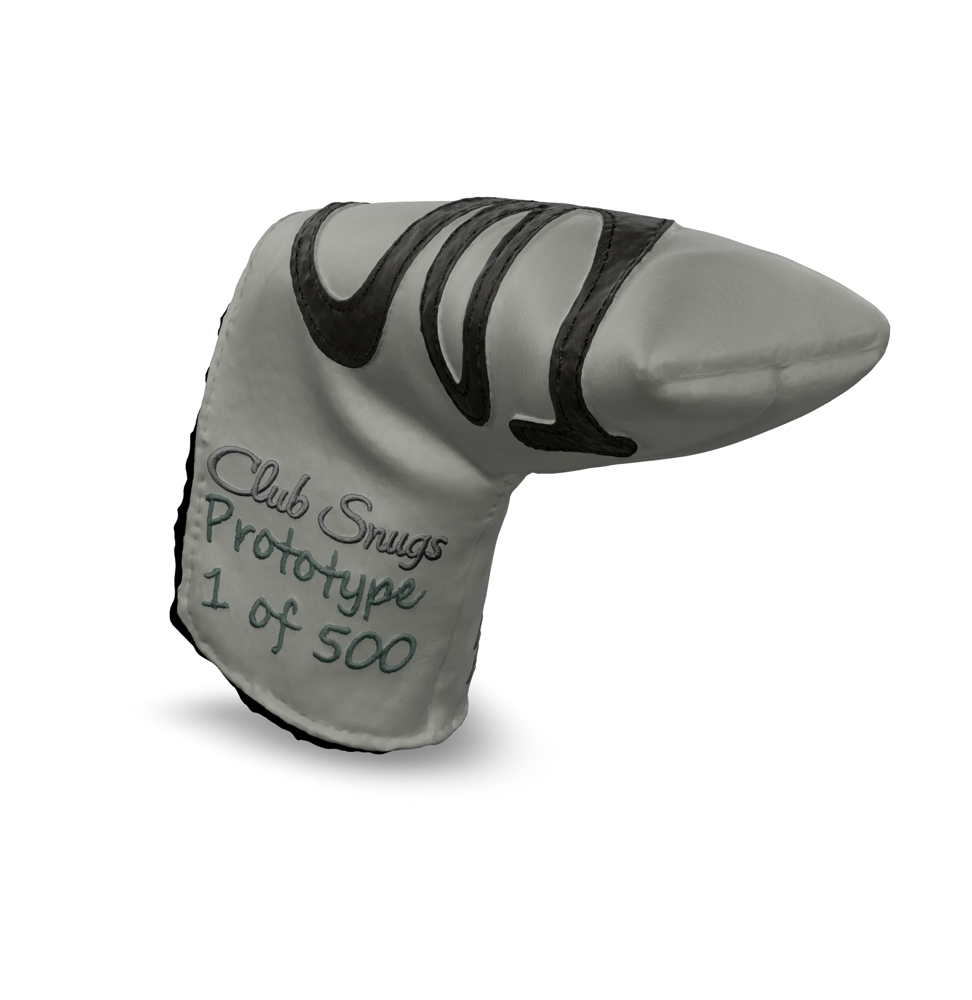 Interactive 3D model of the CS Proto Blade Putter Headcover in Light_Gray, Gray, and Light_Gray, viewable on both desktop and mobile. Mobile users can experience the headcover in their space using augmented reality (AR) for a more immersive experience.
