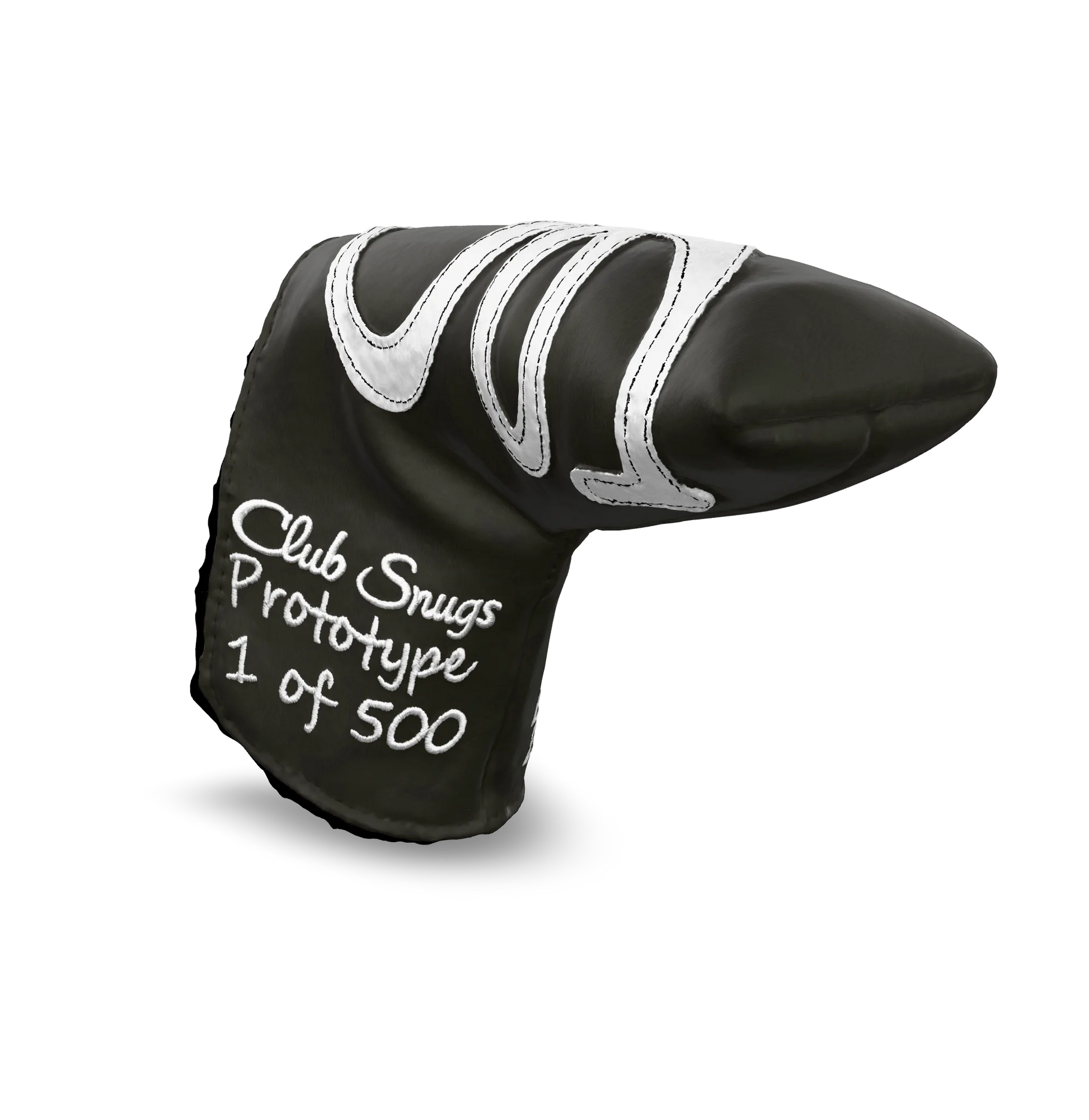 Interactive 3D model of the CS Proto Blade Putter Headcover in Gray, White, and White, viewable on both desktop and mobile. Mobile users can experience the headcover in their space using augmented reality (AR) for a more immersive experience.