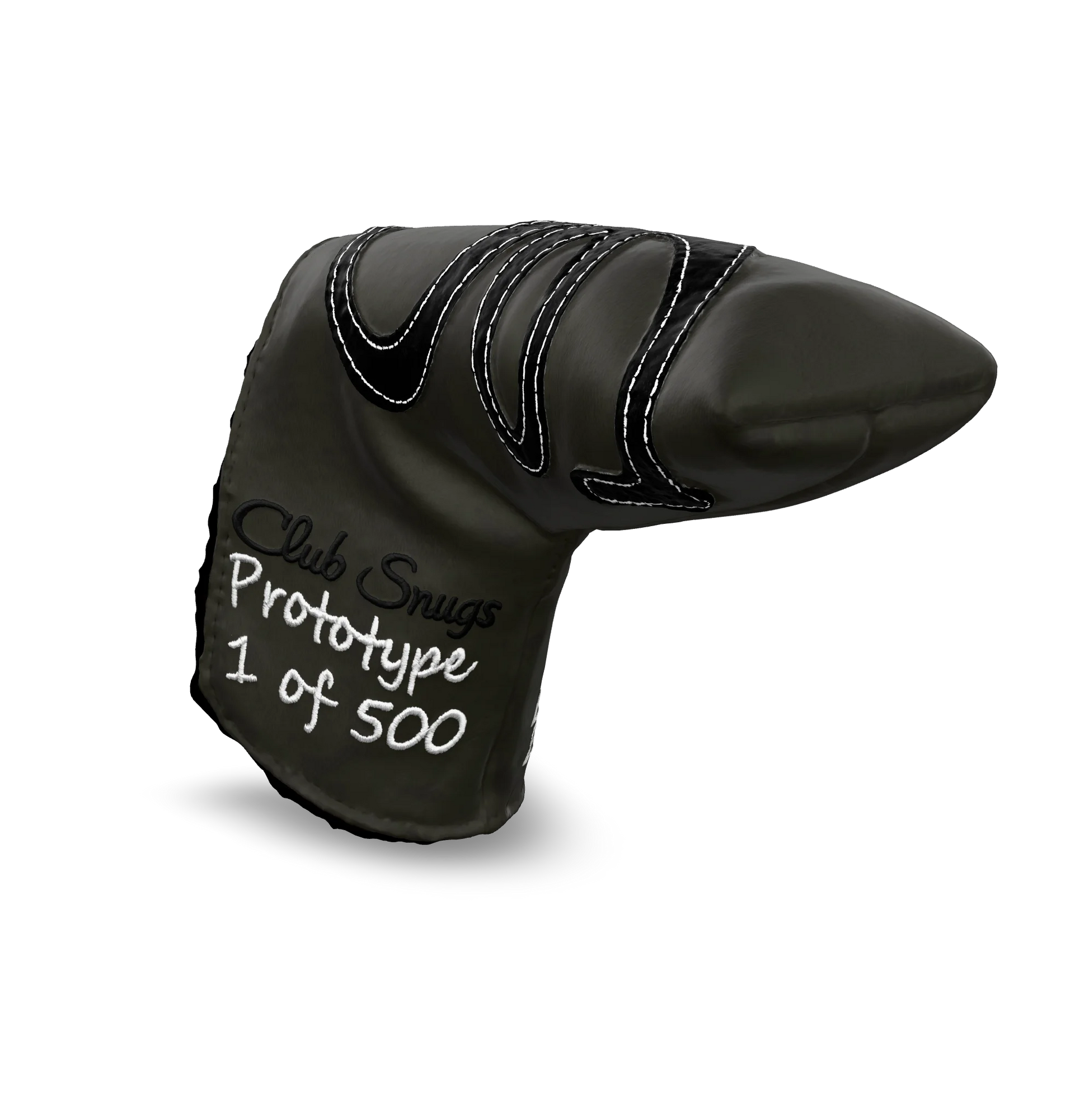 Interactive 3D model of the CS Proto Blade Putter Headcover in Gray, Black, and White, viewable on both desktop and mobile. Mobile users can experience the headcover in their space using augmented reality (AR) for a more immersive experience.