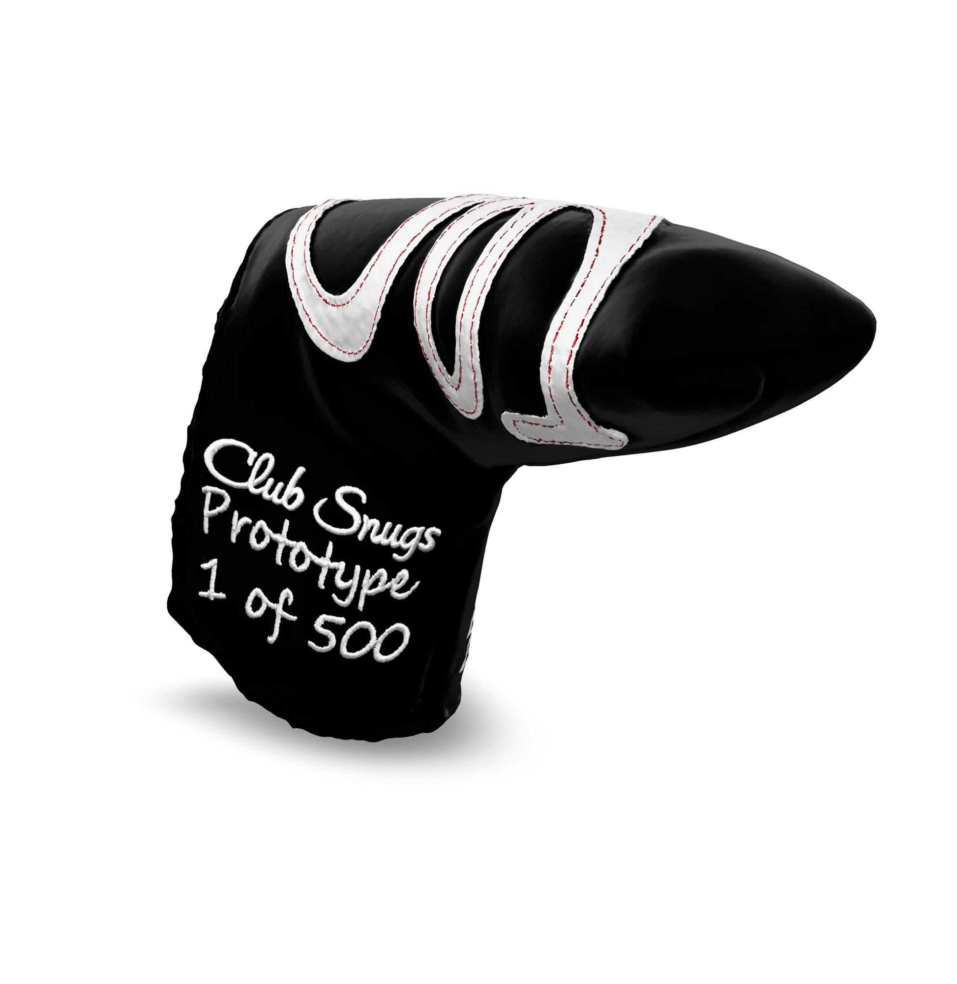 Interactive 3D model of the CS Proto Blade Putter Headcover in Black, White, and White, viewable on both desktop and mobile. Mobile users can experience the headcover in their space using augmented reality (AR) for a more immersive experience.