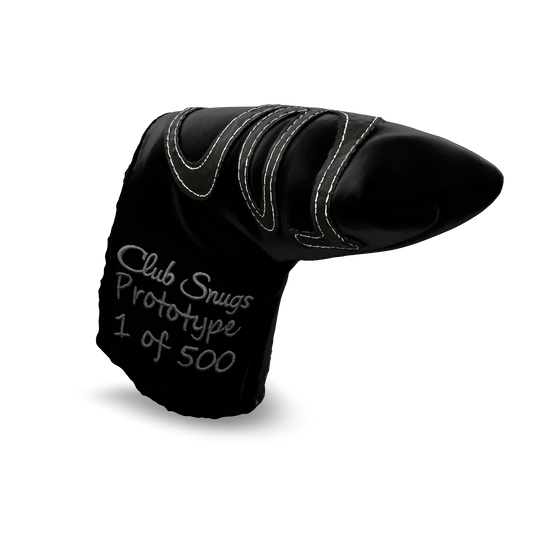 Interactive 3D model of the CS Proto Blade Putter Headcover in Black, Gray, and Gray, viewable on both desktop and mobile. Mobile users can experience the headcover in their space using augmented reality (AR) for a more immersive experience.