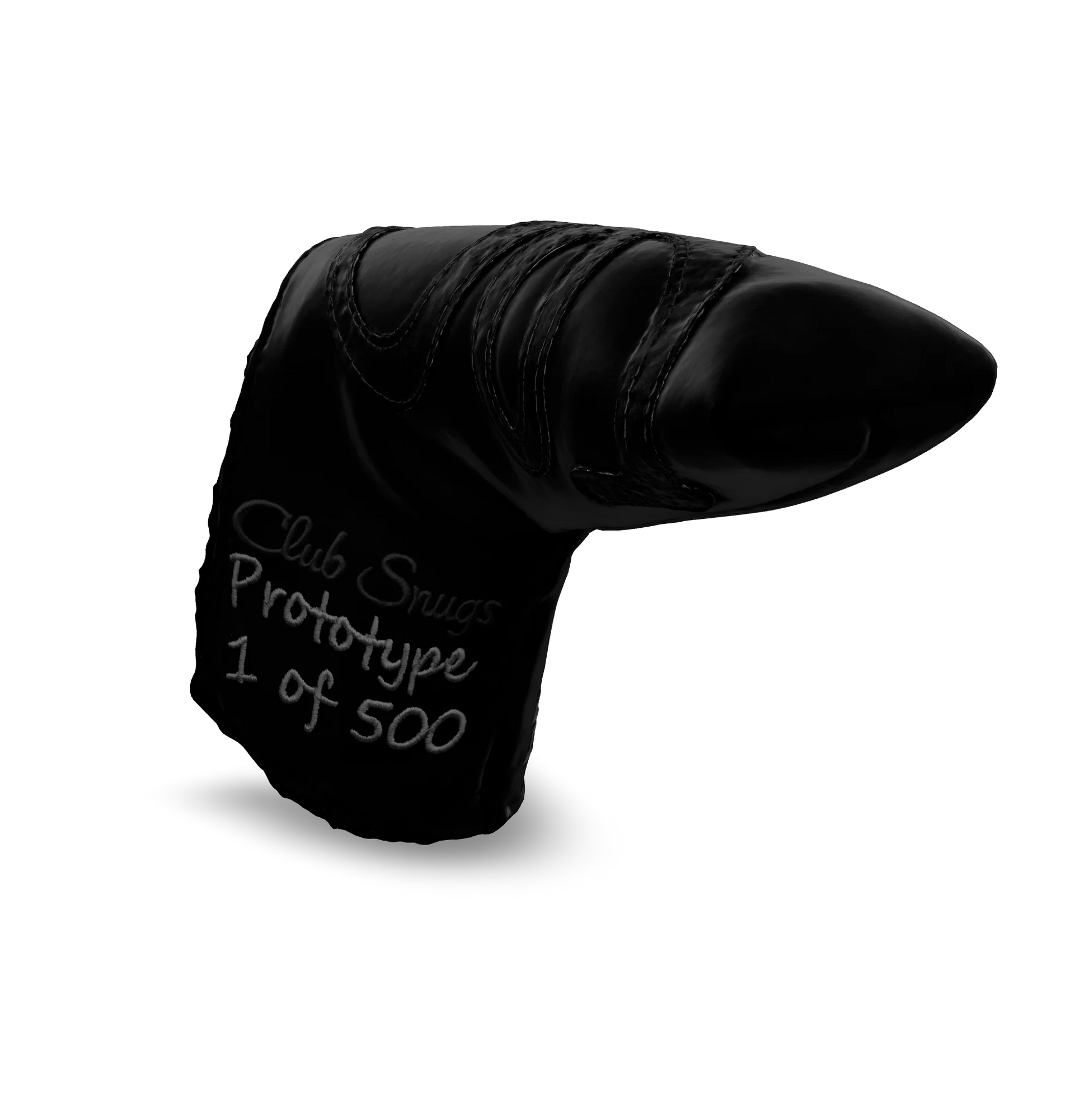Interactive 3D model of the CS Proto Blade Putter Headcover in Black, Black, and Gray, viewable on both desktop and mobile. Mobile users can experience the headcover in their space using augmented reality (AR) for a more immersive experience.